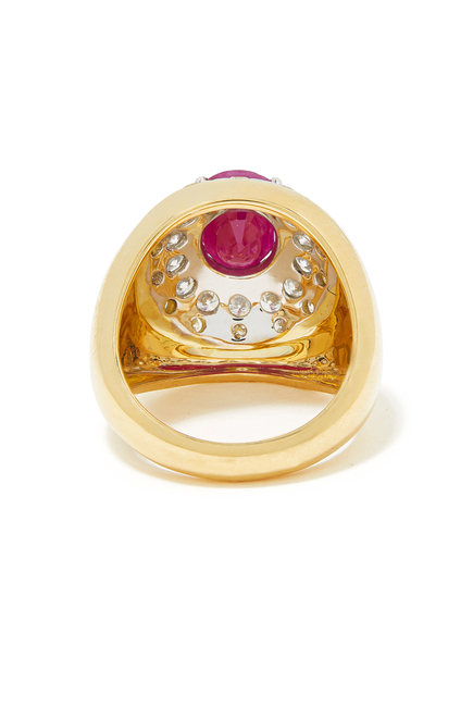18K YG Lady Ruby and Diamonds Chevaliere Pompadour Ring:Yellow Gold:51